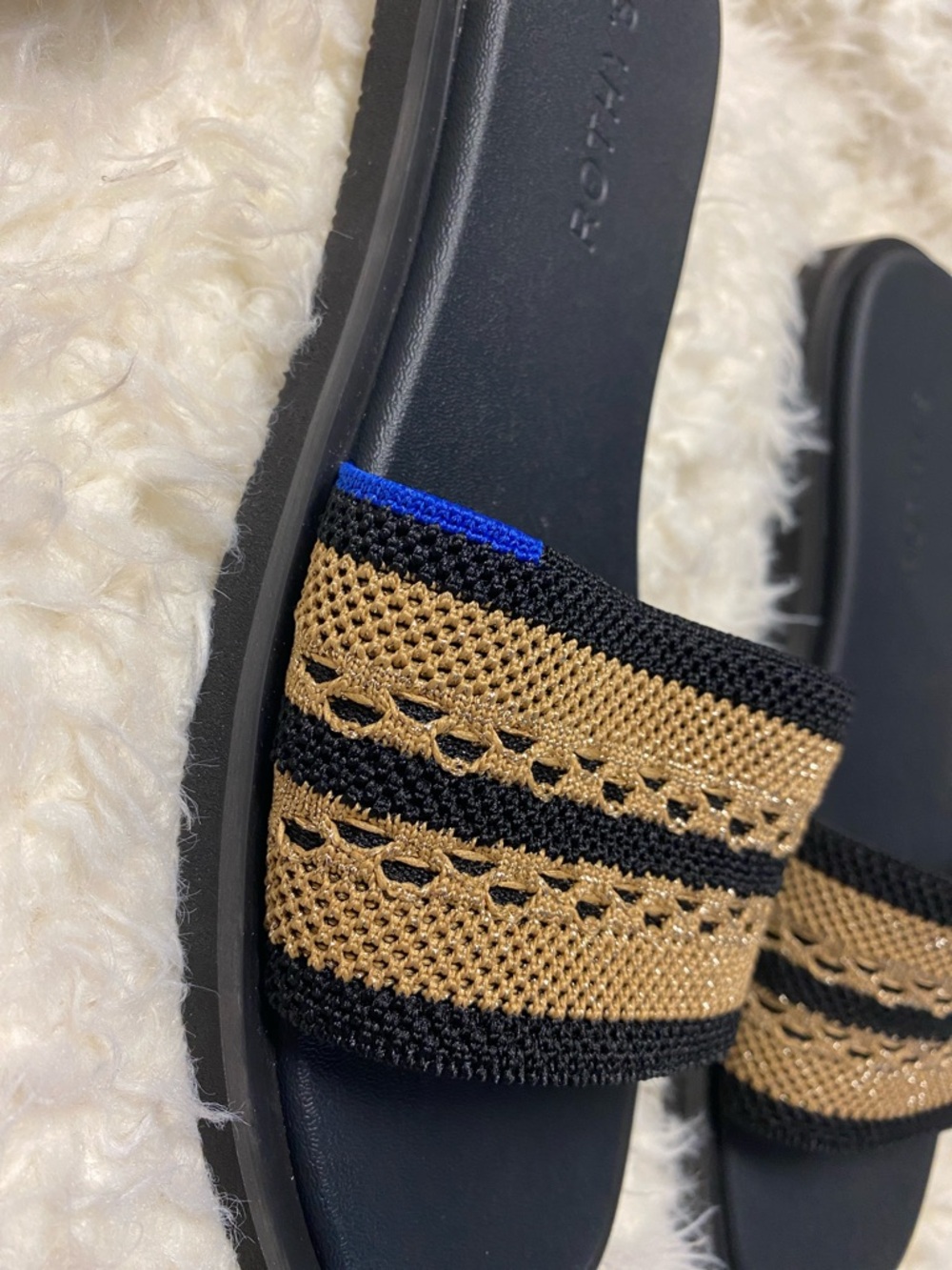 Rothy's Black and Gold Weave Slide Sandals - Picture 5 of 10